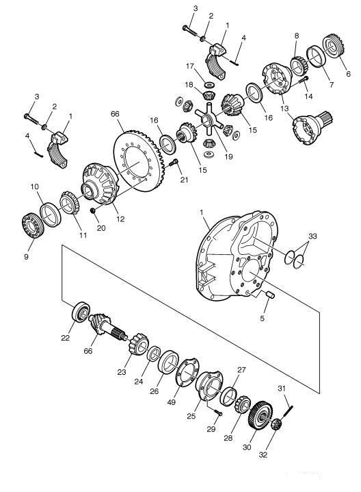 Схема выходного вала среднего моста DANA SPICER DS404 OUTPUT SHAFT & HSG